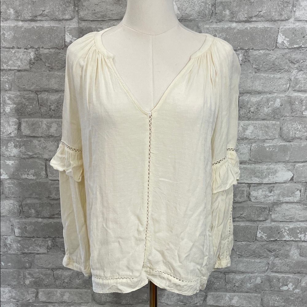 1. State Cream Blouse with Ruffle Sleeves